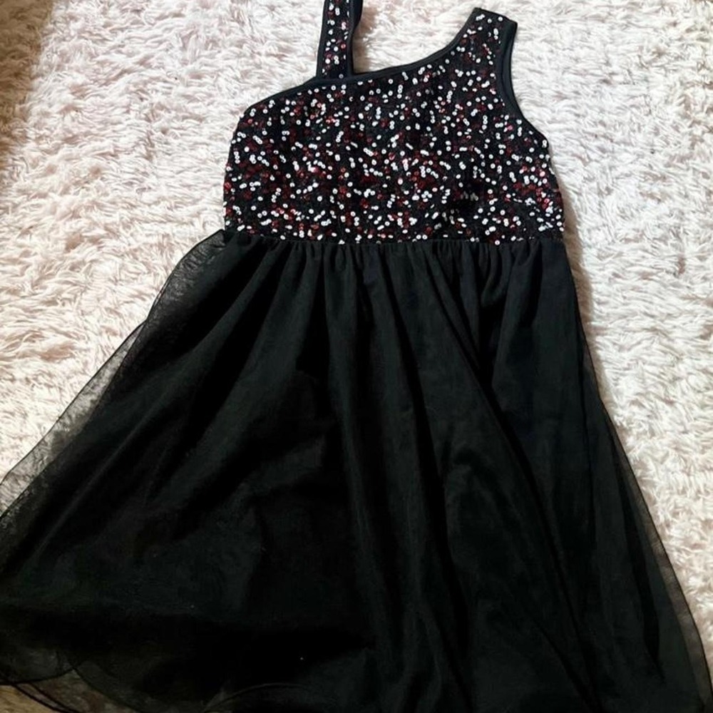 Glam Sequin Formal Whimsical Dark Fairy One Shoulder Tulle Dress Girls 14 Party